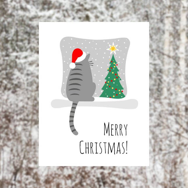 Postal Festiva Cute Merry Meowy la nieve del gato del árbol de Na (Subido por el creador)