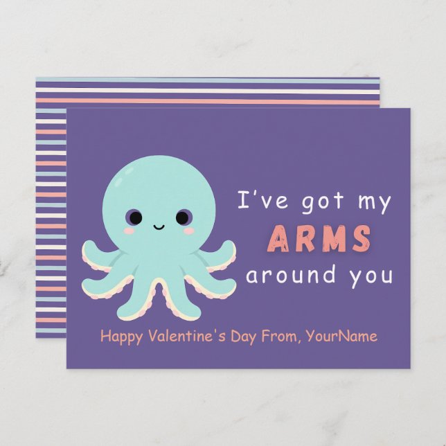 Postal Festiva Cute Octopus Valentine Pun Card (Anverso / Reverso)