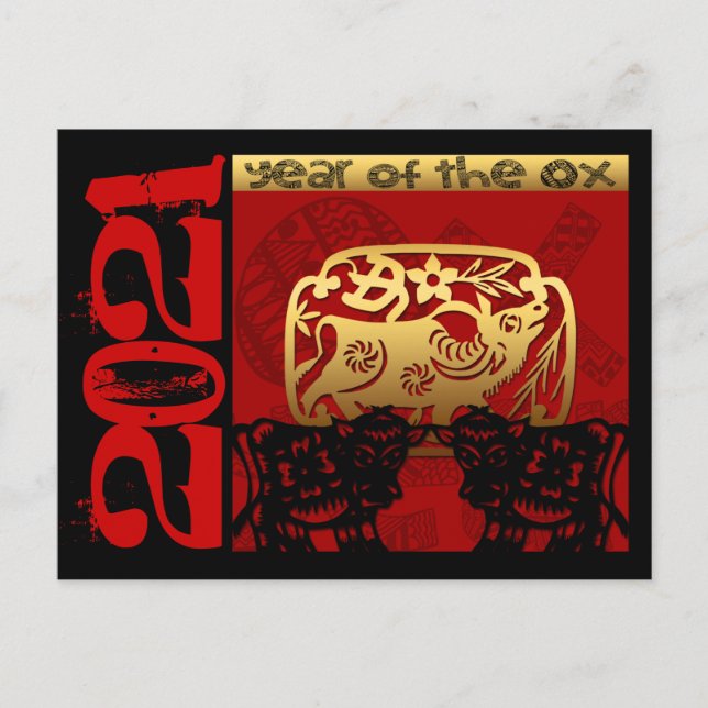 Postal Festiva Cute Ox Chino Año 2021 Cumpleaños Zodiaco HPostc (Anverso)