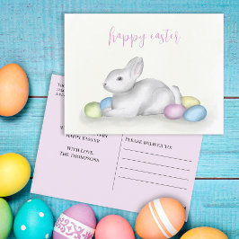 Postal Festiva Cute Pastel Easter Bunny Simple Clásico Coloroso