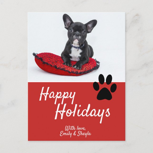 Postal Festiva Cute Paw Red Script Dog Photo Happy (Anverso)