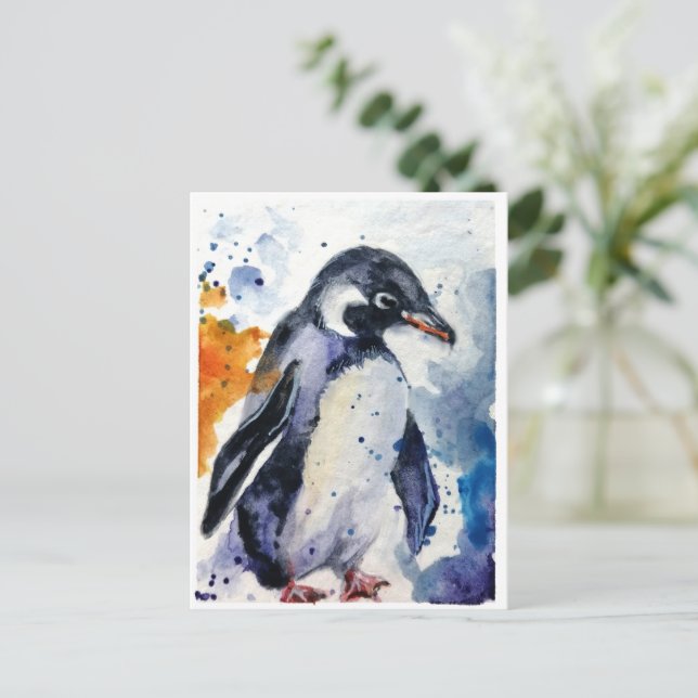 Postal Festiva Cute pingüino (Anverso de pie)