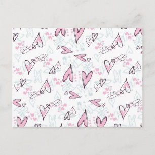 Postal Festiva Cute Pink Hearts Love Valentine's Day Design