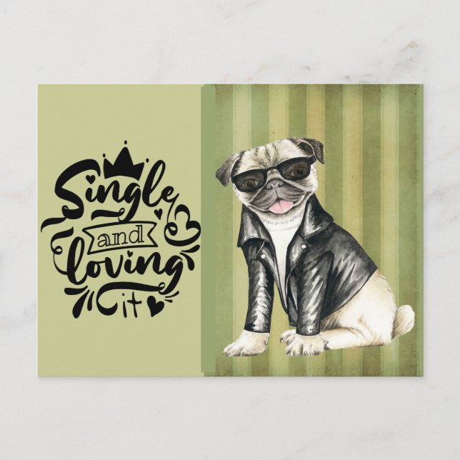 Postal Festiva Cute Pug Dude | Sencilla Y Amada San Valentín (Anverso)