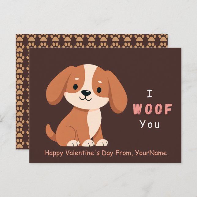 Postal Festiva Cute Puppy Valentine Pun Card – I Woof You (Anverso / Reverso)