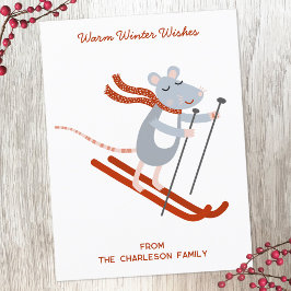 Postal Festiva Cute Ratón de Esquí Personalizado