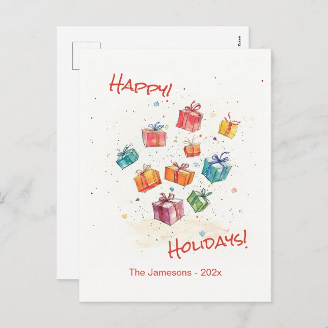 Postal Festiva Cute Retro Happy Holidays Postcard (Anverso / Reverso)