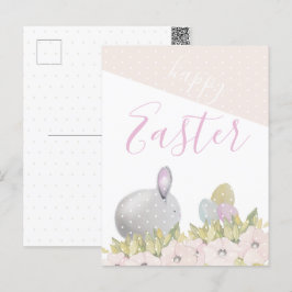Postal Festiva Cute Rosa Feliz Bunny Watercolor