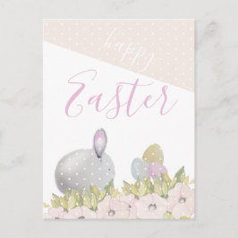 Postal Festiva Cute Rosa Feliz Bunny Watercolor