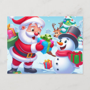 Postal Festiva Cute Santa y Snowman