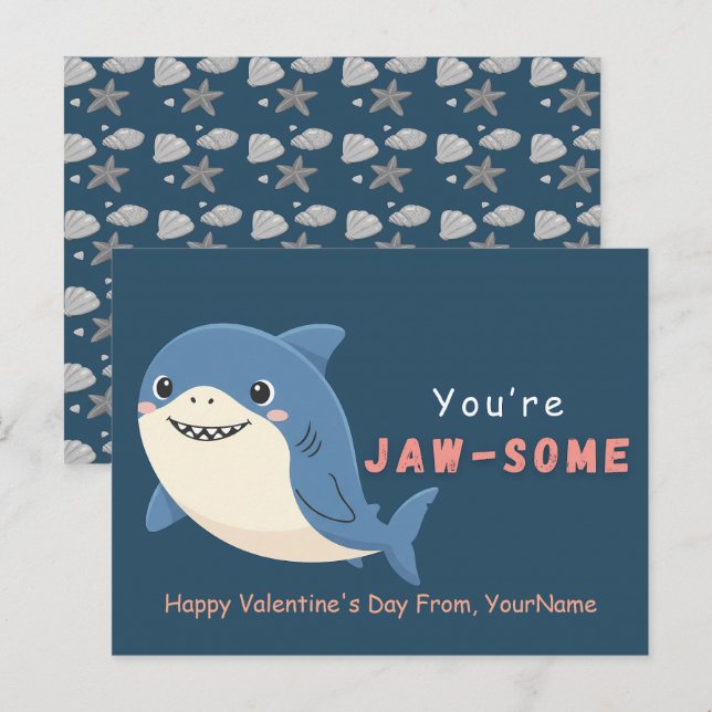 Postal Festiva Cute Shark Valentine’s Day Card – You’re Jaw-Some (Anverso / Reverso)