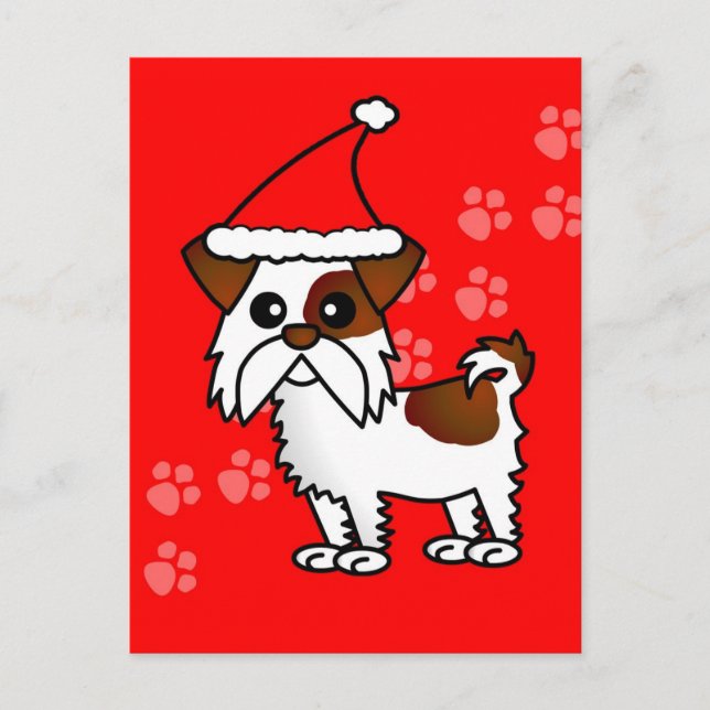 Postal Festiva Cute Shih Tzu personalizado Santa Hat - Marrón y b (Anverso)