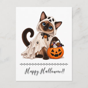 Postal Festiva Cute Siamese Cat Ghost Halloween