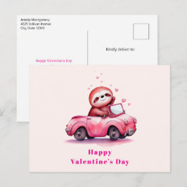 Postal Festiva Cute Sloth in a Pink Convertible Valentine's Day
