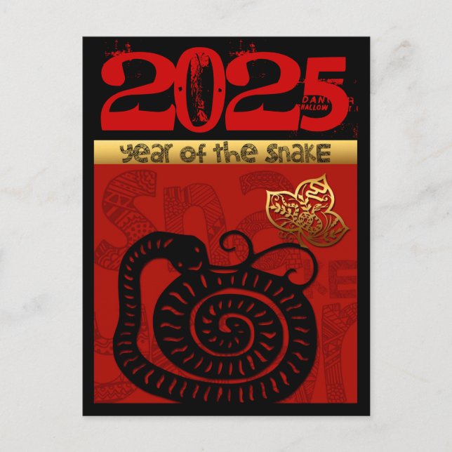 Postal Festiva Cute Snake Año Chino 2025 Cumpleaños Zodiaco VHPC (Anverso)
