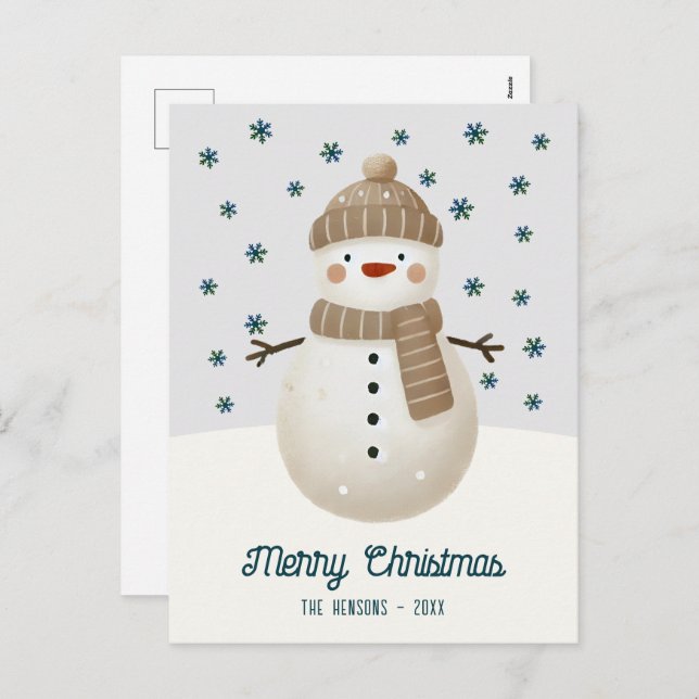 Postal Festiva Cute Snowman Snowflakes Drawing Christmas (Anverso / Reverso)