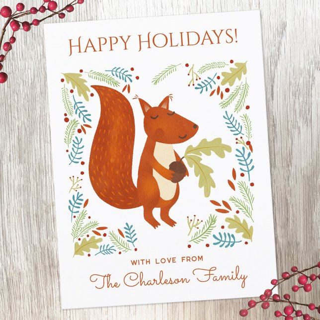 Postal Festiva Cute Squirrel (Fun Squirrel personalized Thanksgiving or Christmas Holiday postcard)