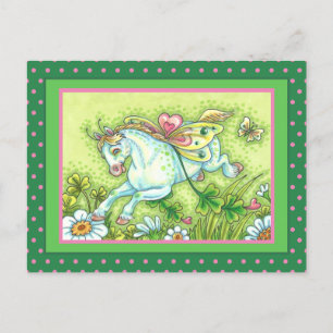 POSTAL FESTIVA CUTE ST. PATRICK'S DAY FLYING IRISH PONY, FAIRY
