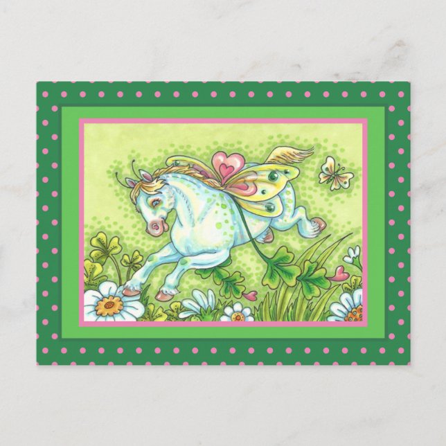 POSTAL FESTIVA CUTE ST. PATRICK'S DAY FLYING IRISH PONY, FAIRY (Anverso)