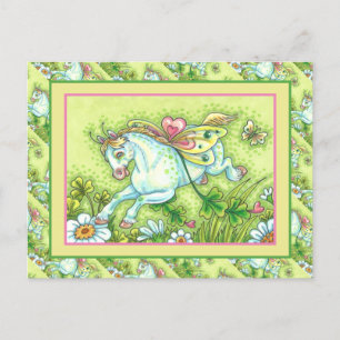 POSTAL FESTIVA CUTE ST. PATRICK'S DAY FLYING IRISH PONY, FAIRY