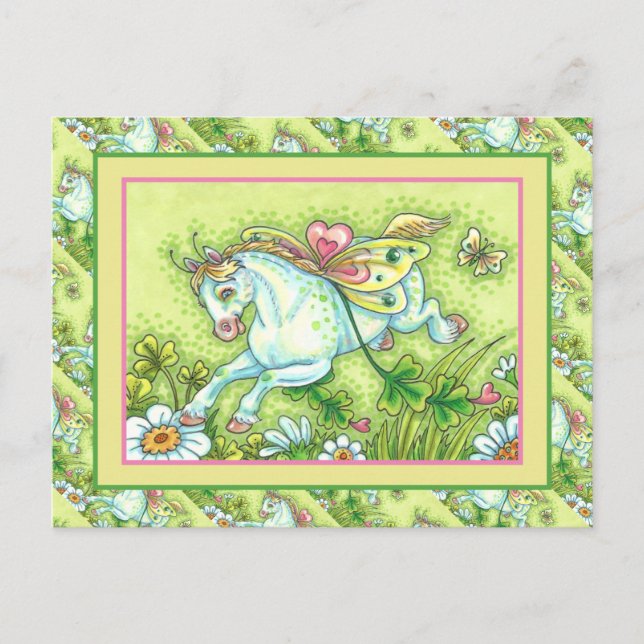 POSTAL FESTIVA CUTE ST. PATRICK'S DAY FLYING IRISH PONY, FAIRY (Anverso)