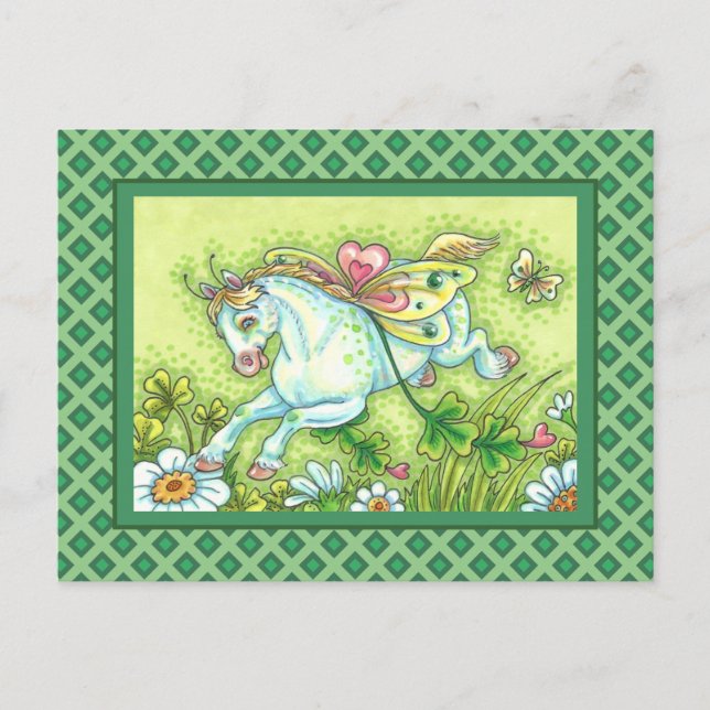 POSTAL FESTIVA CUTE ST. PATRICK'S DAY FLYING IRISH PONY, FAIRY (Anverso)