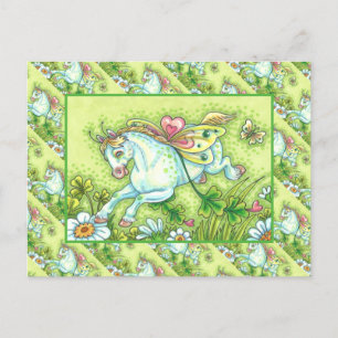 POSTAL FESTIVA CUTE ST. PATRICK'S DAY FLYING IRISH PONY, FAIRY