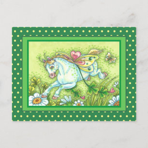 POSTAL FESTIVA CUTE ST. PATRICK'S DAY FLYING IRISH PONY, FAIRY