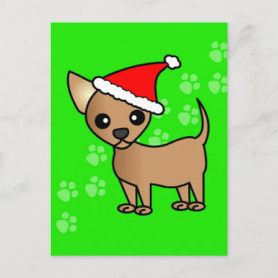 Postal Festiva Cute Tan Chihuahua Personalizado Santa Hat