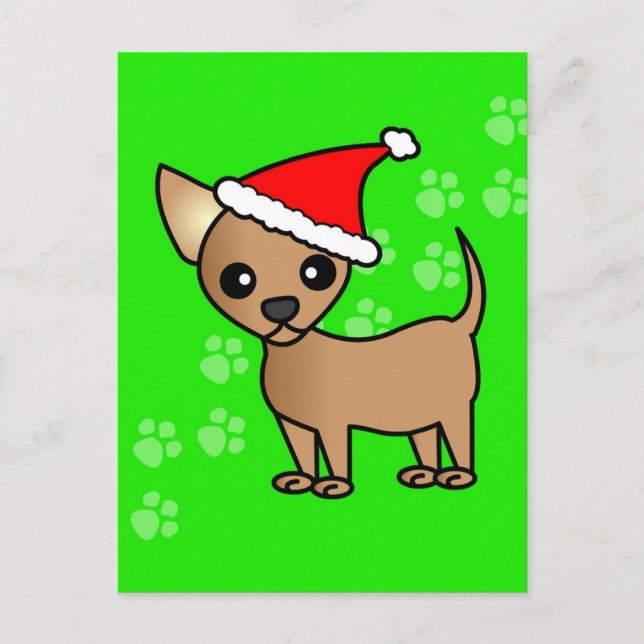 Postal Festiva Cute Tan Chihuahua Personalizado Santa Hat (Anverso)