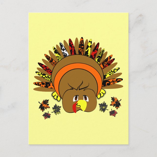 Postal Festiva Cute Turkey Thankess PostCard (Anverso)