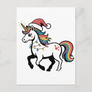 Postal Festiva Cute Unicorn Deer Reno Ciervo Luces Divertidas De