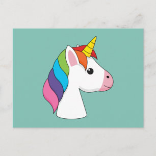 Postal Festiva Cute Unicornio Mágico con Cabello Colorido