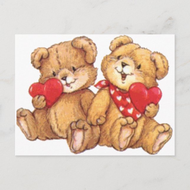 Postal Festiva Cute Valentine Teddy Bear Pareja (Anverso)