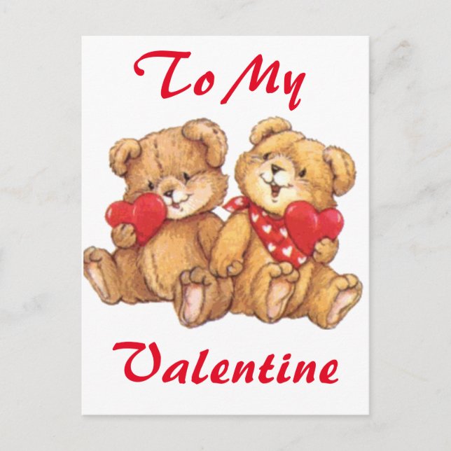 Postal Festiva Cute Valentine Teddy Bear Pareja 2 (Anverso)