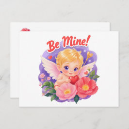 Postal Festiva Cute Valentine's Day Cupid with "Be Mine"