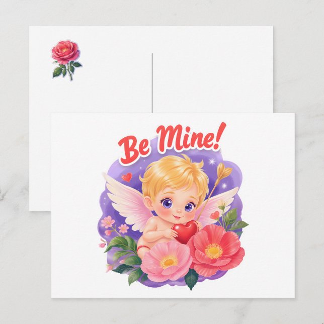 Postal Festiva Cute Valentine's Day Cupid with "Be Mine" (Anverso / Reverso)