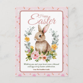 Postal Festiva Cute Watercolor Bunny Floral Wreath Easter
