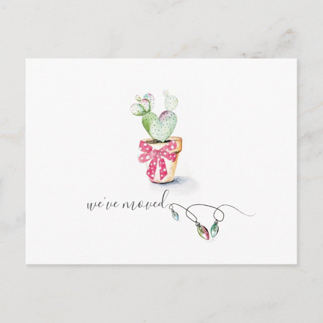 Postal Festiva Cute Watercolor Cactus Moving Announcement (Anverso)