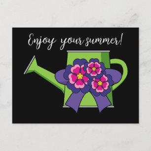 Postal Festiva Cute Waters Can con Bouquet de flores