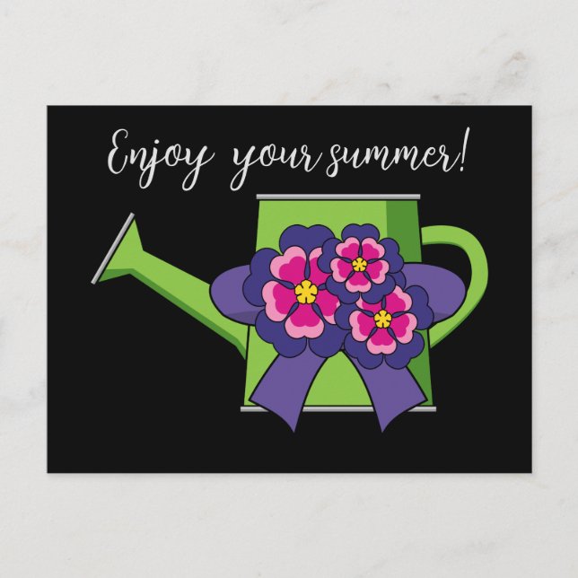 Postal Festiva Cute Waters Can con Bouquet de flores (Anverso)