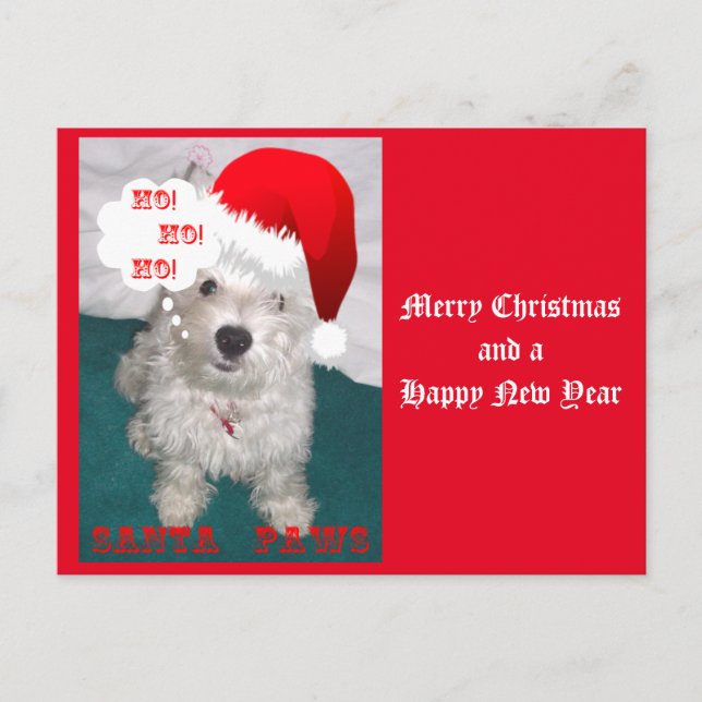 Postal Festiva Cute Westie como Santa Paws (Anverso)