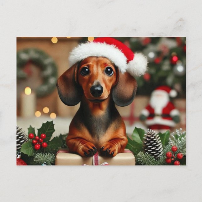 Postal Festiva Cute Xmas Dachshund (Anverso)