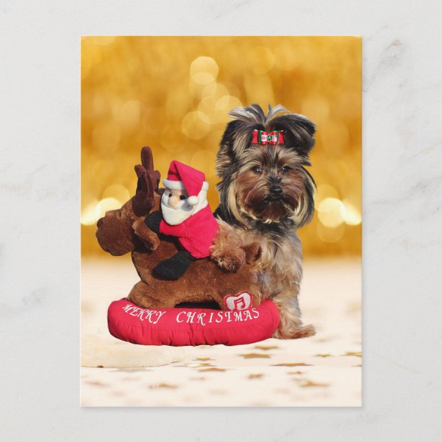 Postal Festiva Cute Yorkshire Terrier Merry Christmas (Anverso)