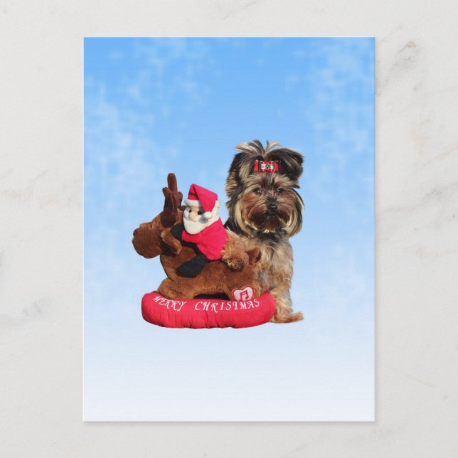 Postal Festiva Cute Yorkshire Terrier Merry Christmas (Anverso)