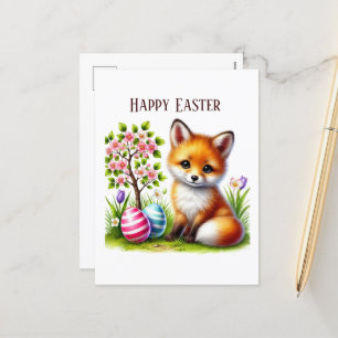 Postal Festiva Cute Zorro de Pascua feliz agregar mensaje 