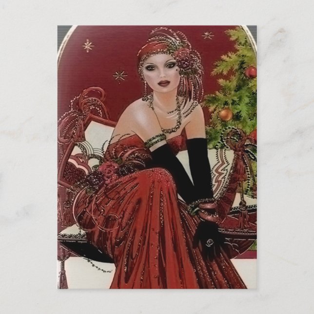 Postal Festiva Cuto retro vintage art deco lady (Anverso)
