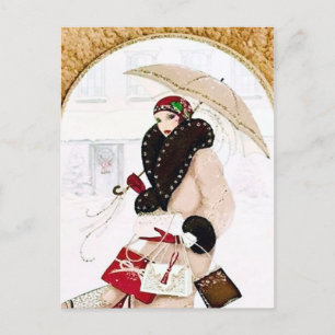 Postal Festiva Cuto retro vintage Art deco lady