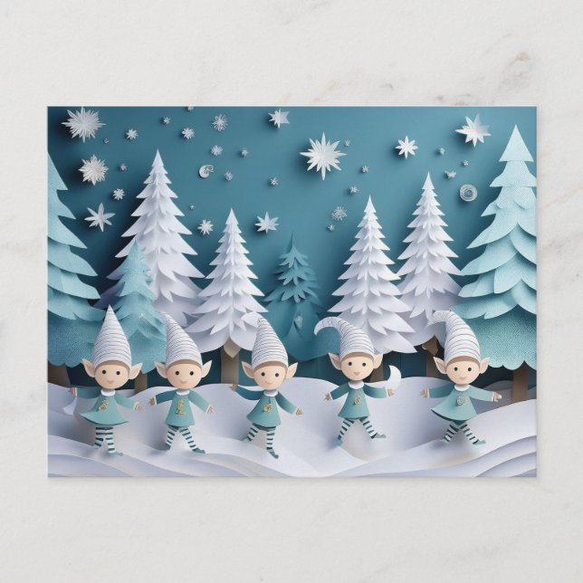 Postal Festiva Cutout Elves in the Snow Personalized Christmas  (Anverso)