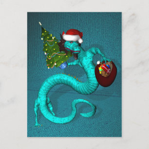 Postal Festiva Cyan Santa Dragon